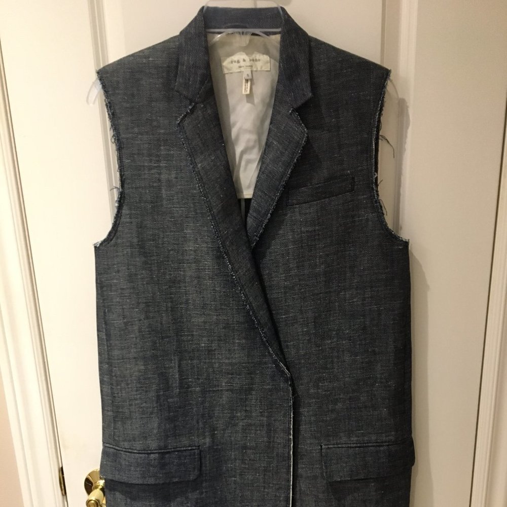 Indigo denim long vest/sleeveless coat by Rag & Bone, Small